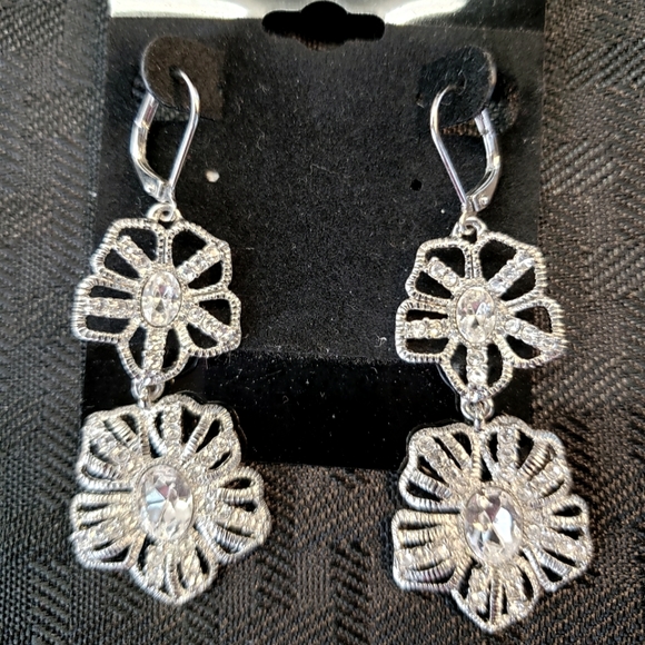 Givenchy Jewelry - Vintage Givenchy Rhinestone Cut Out Flowers Dangle Earrings